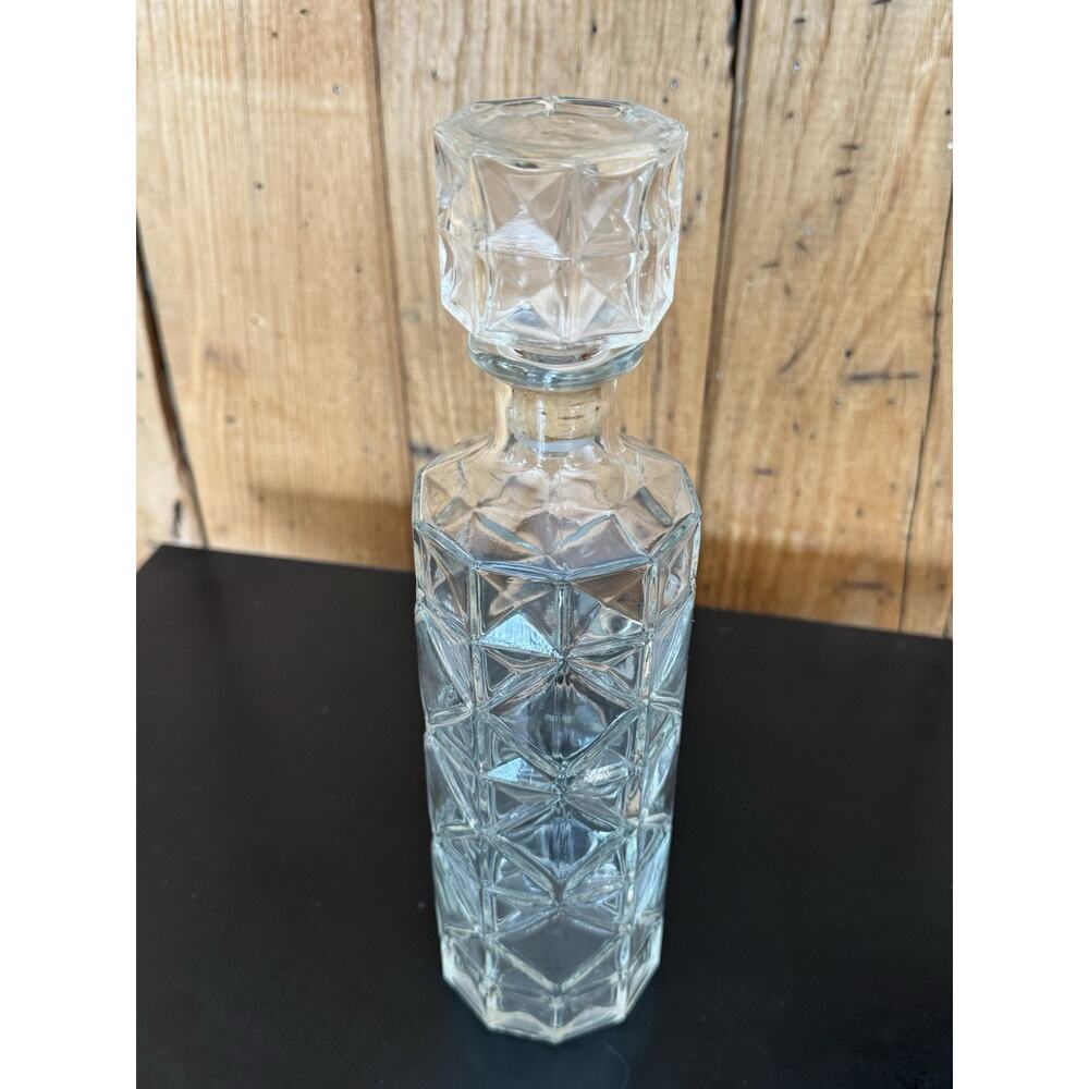Vintage Mid Century Diamond Pattern Glass Whiskey Decanter 1950s/60s 12” - Picture 4 of 16